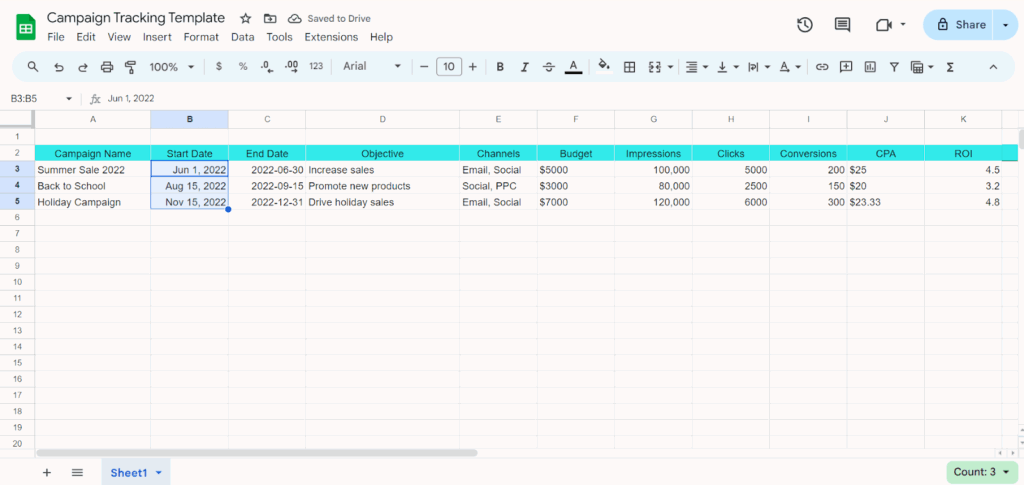 campaign tracking google sheets template