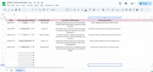 client communication log template google sheets