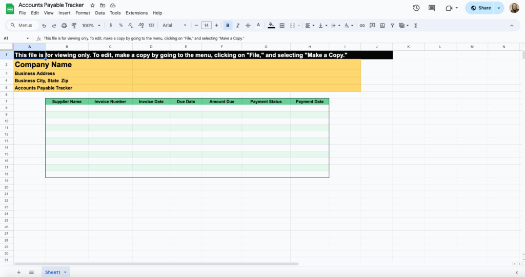 free accounts payable tracker template for google sheet