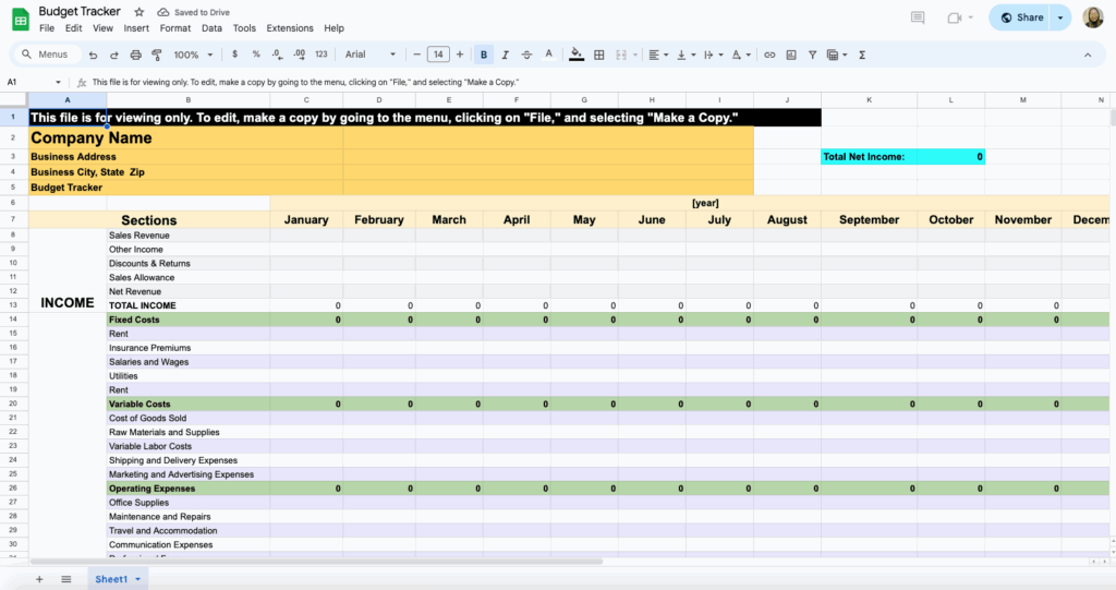 free budget template for google sheet