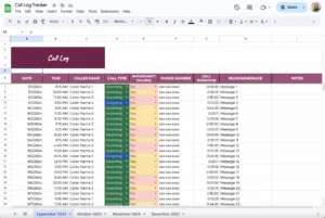 free call log tracker template for google sheets