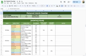 free calorie counter template for google sheets