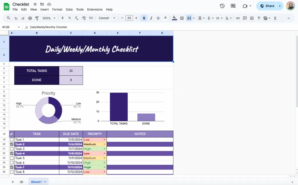 free checklist template for google sheets