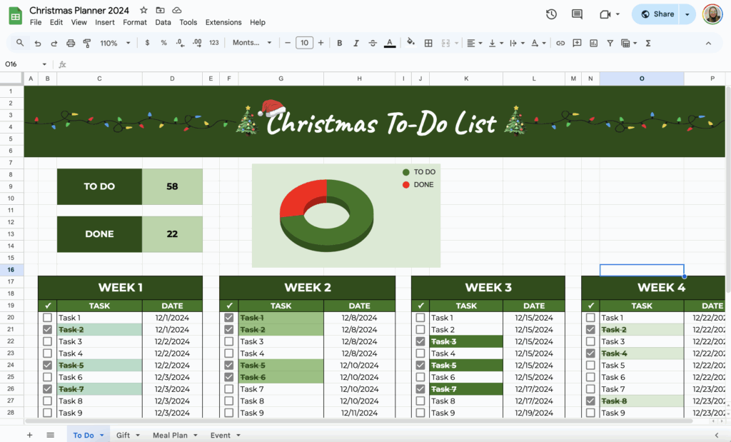 free christmas planner template for google sheets