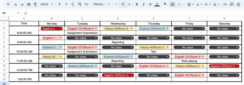 free class schedule template image