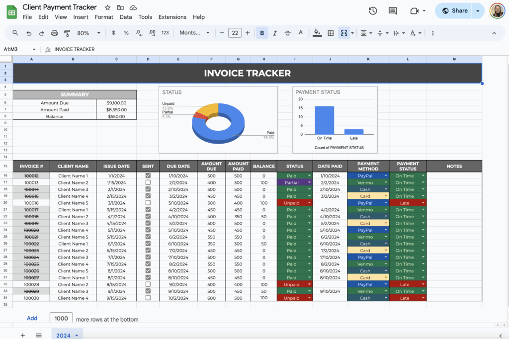 free client payment tracker template for google sheets