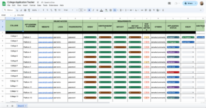 free college application tracker template for google sheets