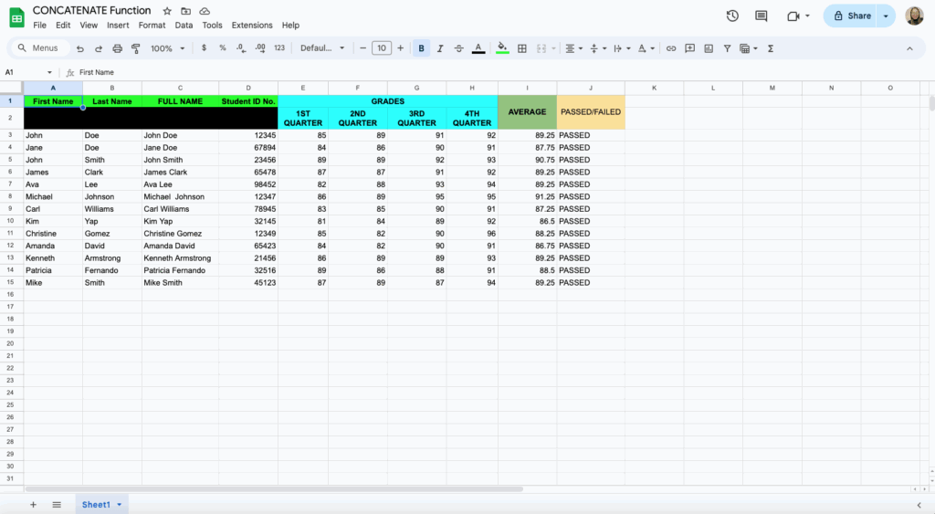 free concatenate function template for google sheets