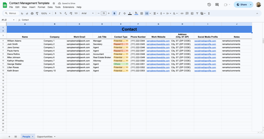free contact management template for google sheets