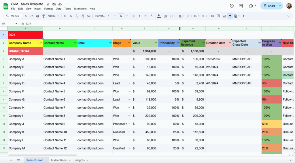 free crm template for google sheets