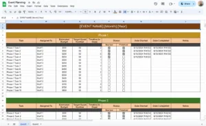 free event planning template for google sheets