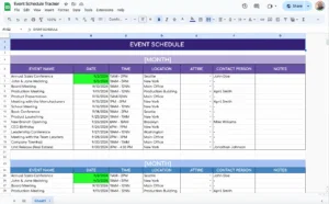 free event schedule tracker template for google sheets