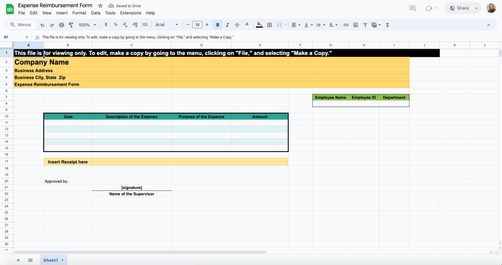 free expense reimbursement template for google sheet