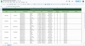 free fitness schedule template for google sheets