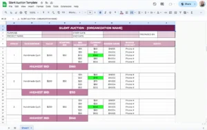 free free silent auction template for google sheets