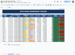 free gym membership management tracker for google sheets