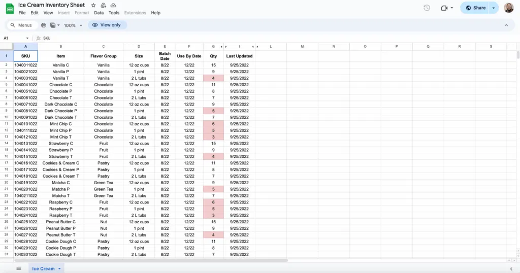 free ice cream inventory template for google sheet
