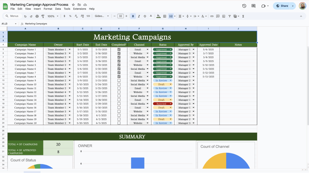 free marketing campaign approval template for google sheets