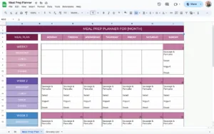 free meal preparation template for google sheets
