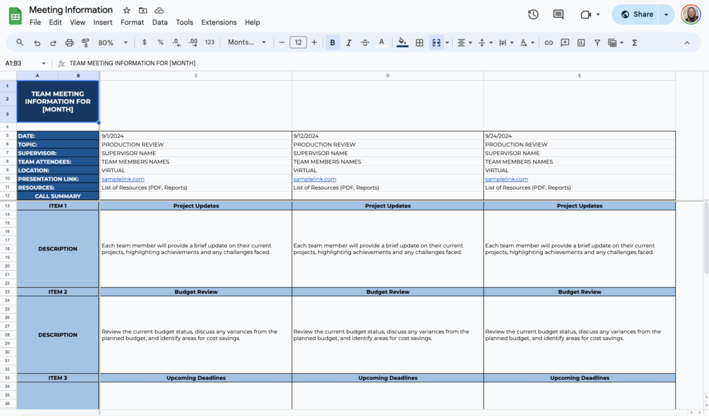 free meeting agenda template for google sheets