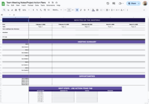 free meeting notes and action plans template for google sheets