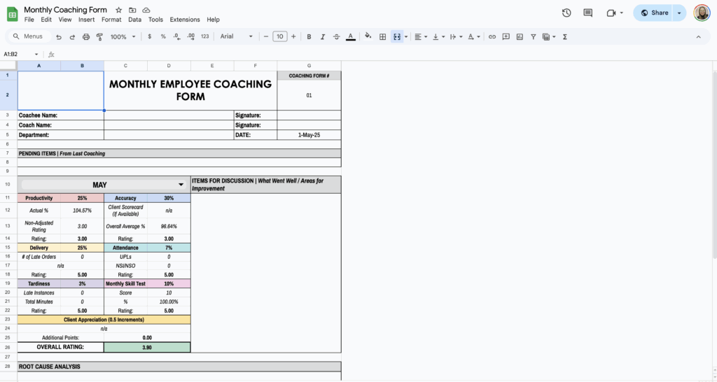 free monthly coaching form template for google sheets