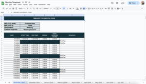 free monthly timesheet template for google sheets