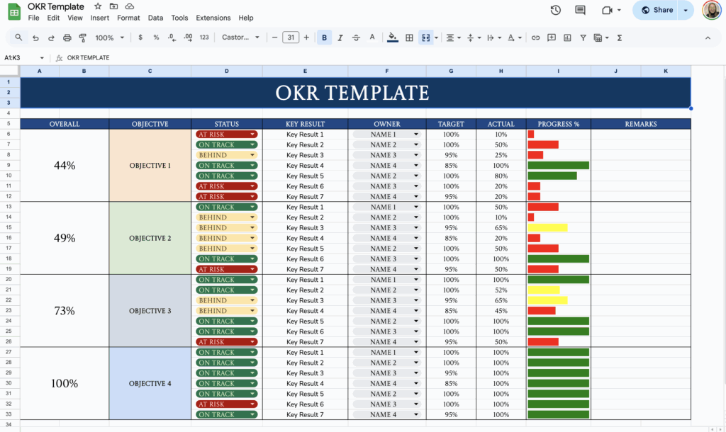 free okr template for google sheets