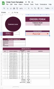free order form template for google sheets