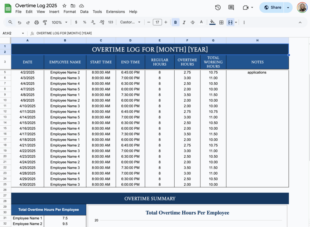 free overtime log template for google sheets