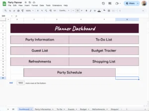 free party planner template for google sheets