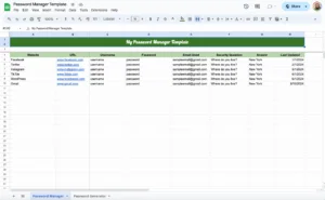 free password manager and password generator template for google sheets