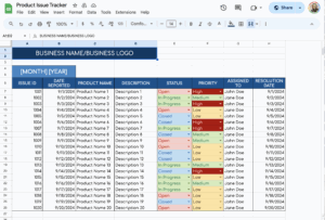 free product issue tracker for google sheets