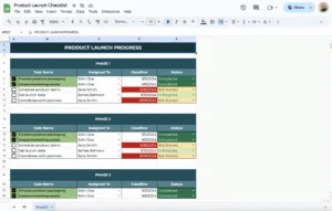 free product launch checklist template for google sheets