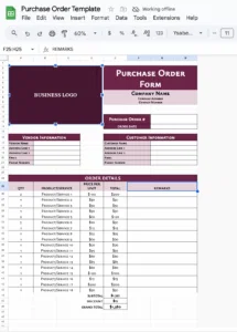free purchase order template for google sheets