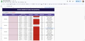 free room booking template for google sheets