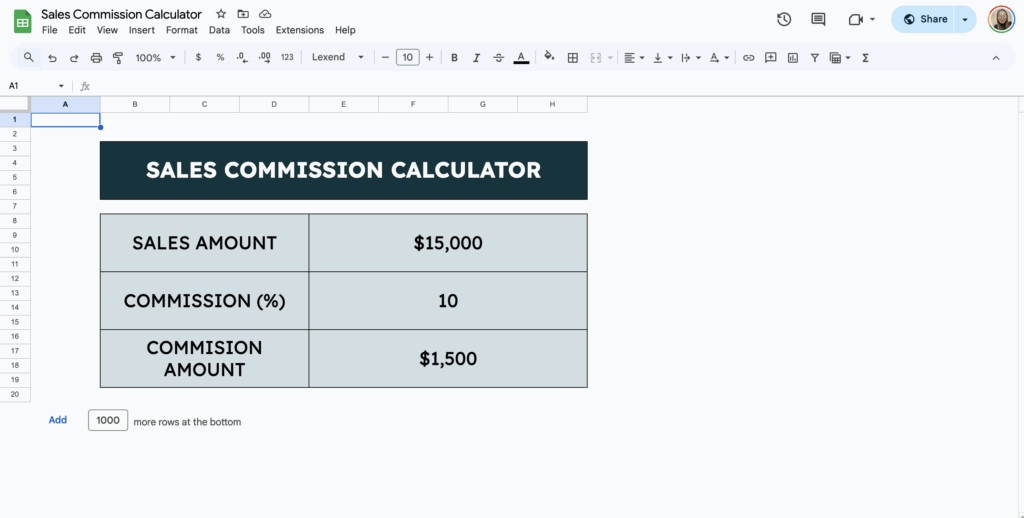 free sales commission template for google sheets