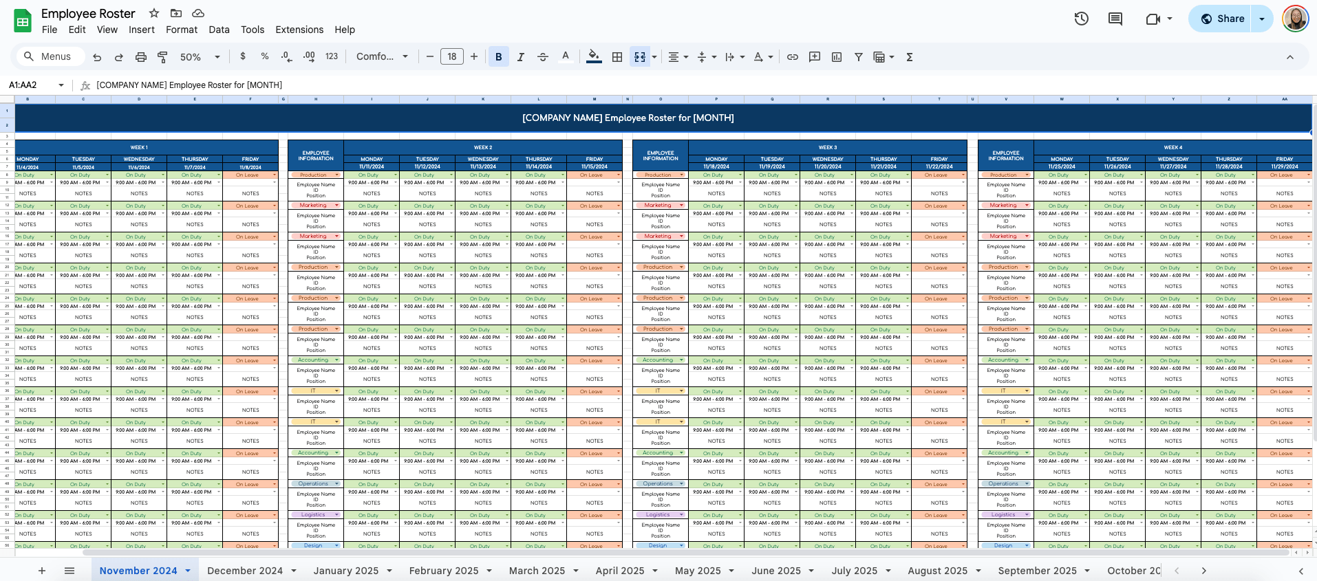 Free Staff Roster Template for Google Sheets - DocsJam