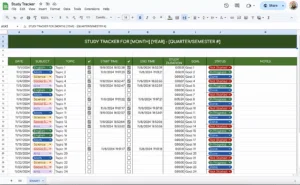 free study tracker template for google sheets