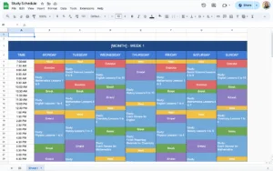 free time blocking study schedule template for google sheets