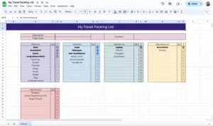 free travel packing list template for google sheets