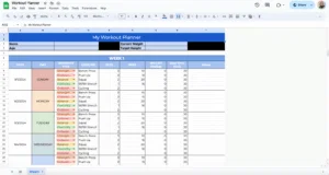 free workout template for google sheets