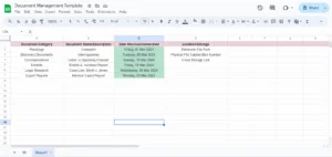 google sheets document management template