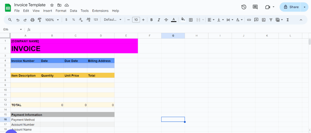invoice google sheets template