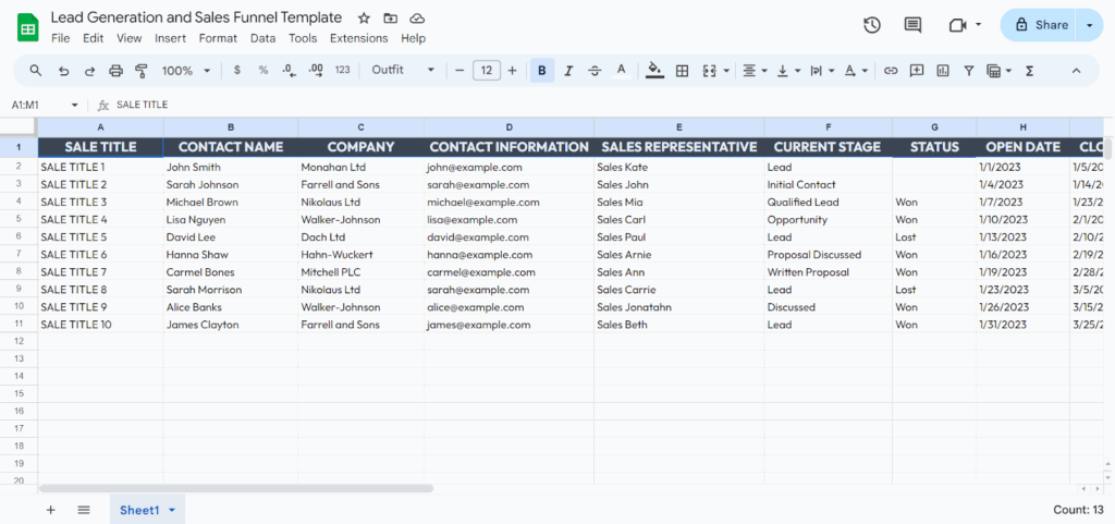 lead generation and sales funnel template