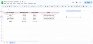 photo inventory template for google sheets