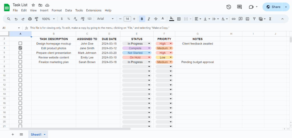task list template google sheets