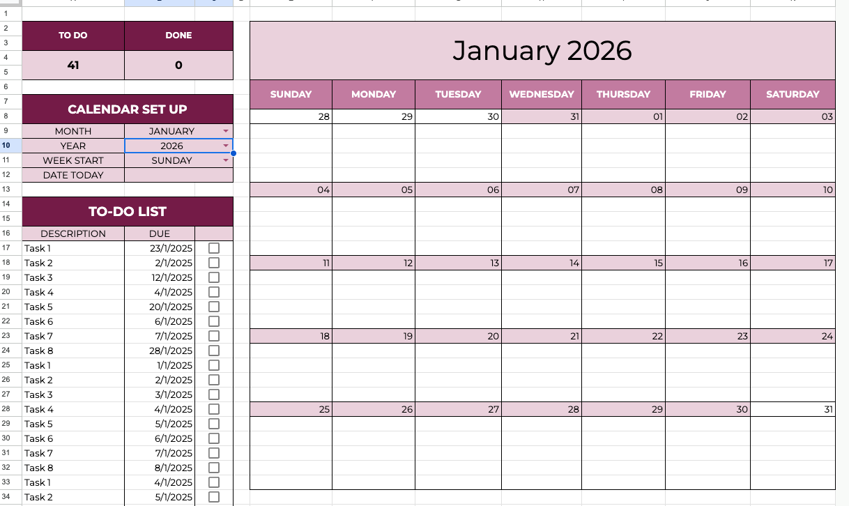 How to Create a 2026 Monthly Calendar in Google Sheets (Step-by-Step Guide) image 3
