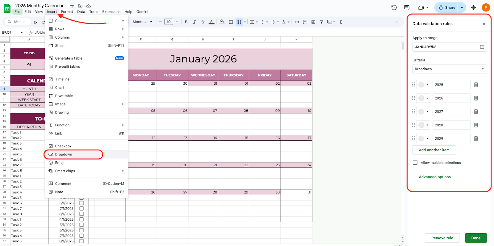 How to Create a 2026 Monthly Calendar in Google Sheets (Step-by-Step Guide) image 4