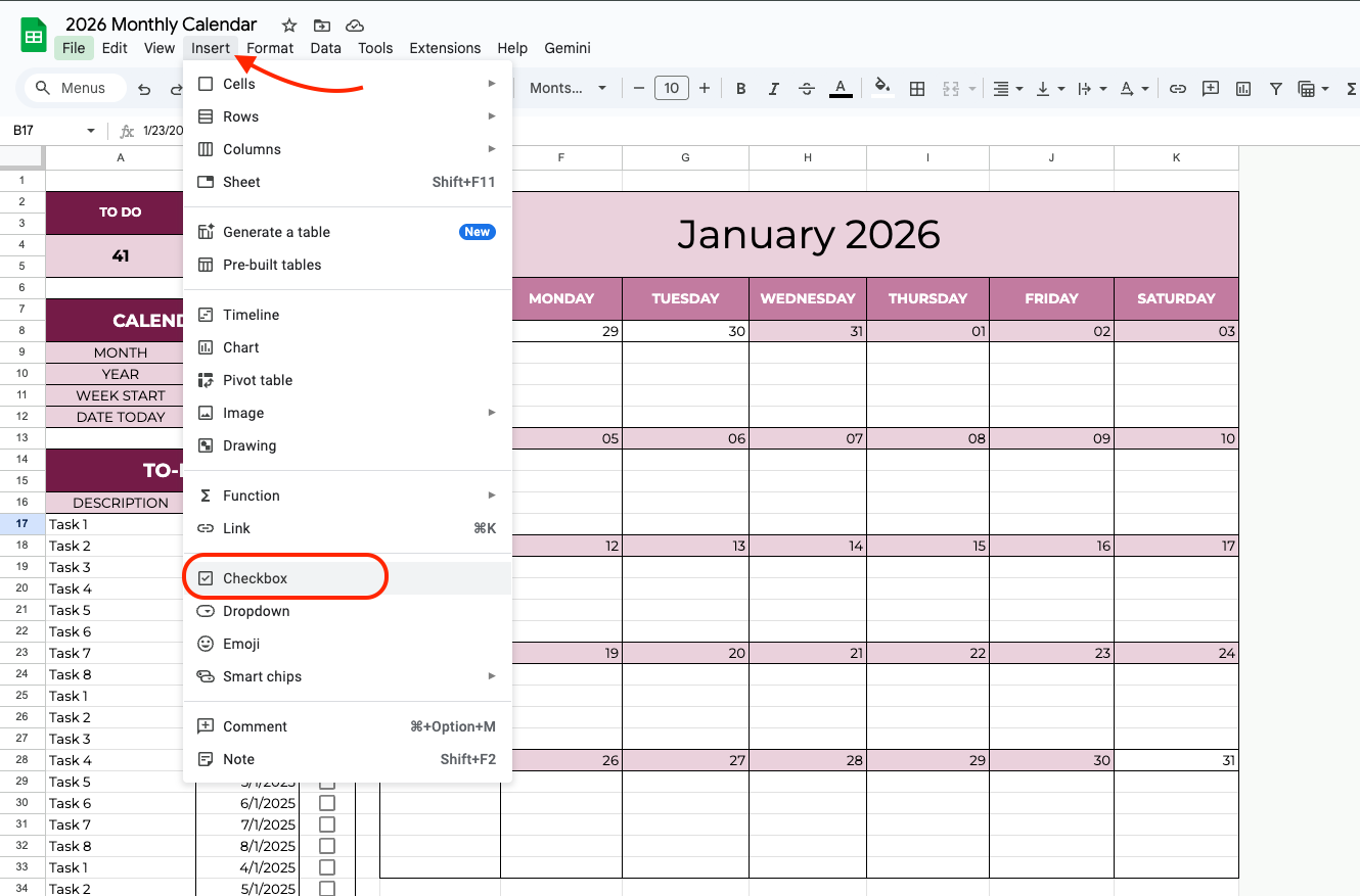 How to Create a 2026 Monthly Calendar in Google Sheets (Step-by-Step Guide) image 5
